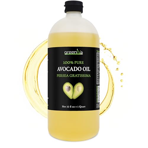 GreenIVe Avocado Oil Naturally Grown 100% Pure Natural without Additives, Clean, Cold Pressed, Non-GMO, Vegan: For Cooking, Frying, Baking and for Sauces, Dressings, Marinades, Salads (32 Ounce)