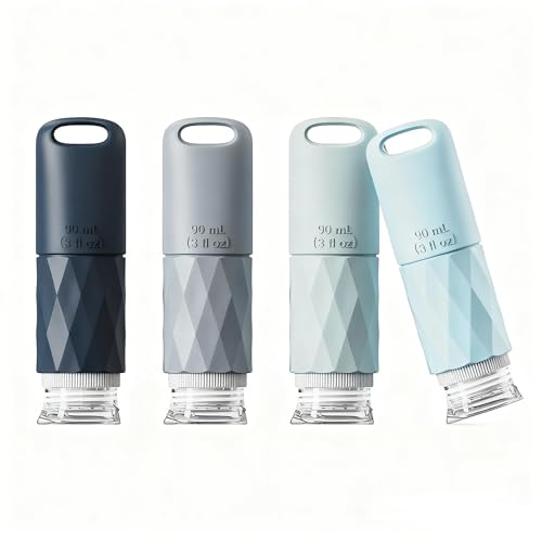 Vijixka Juego de 4 Botellas de Viaje de Silicona, Botellas Rellenables de 90 ml para Cosméticos de Viaje, Envases de Tamaño de Viaje para Champú, Acondicionador, Gel de Ducha