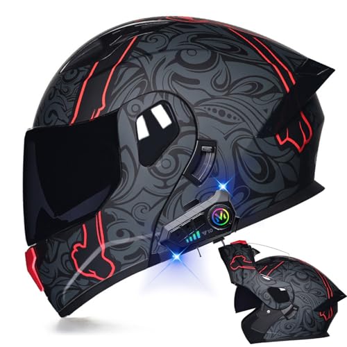 Motorcycle Bluetooth Modular Helmet DOT Approved Dual Visor Full Face Flip up Integrated Motorcycle Helmets Double Visor Helmet Built-in Dual Speaker Microphone Waterproof Adults Men Women M-XXL(D,M=(