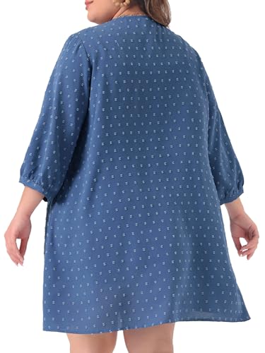 Image of Agnes Orinda Plus Size Cardigan for Women Open Front 3 /4 Sleeve Swiss Dots Lightweight Casual Cover Up 3X Blue