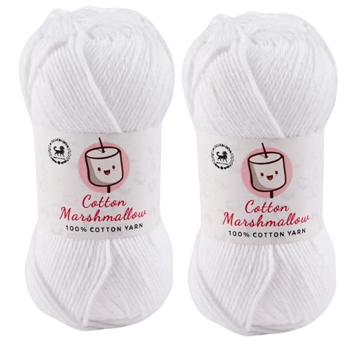 Image of NESTNHAVEN Cotton Marshmallow 100% Cotton Yarn - (50 g, 130 m) - Luxury Yarn for Crochet, Amigurumi, Embroidery, Toys, Garments, Flowers and Hobby Projects (White) |