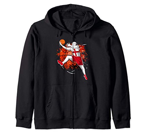 Proud England Basketball Lovers English National Flag Sport Zip Hoodie, Black