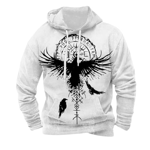 Hoodie homme pull blanc imprime retro - Veste sweat shirt sport hiver decontracte chaud