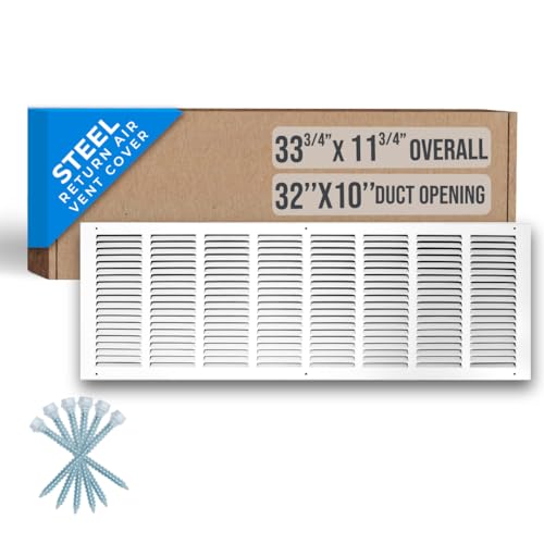 Fits 32x10 Duct Opening | Steel Return Air Grille by Handua | Vent Cover Grill for Sidewall and Ceiling | White | HVAC Cold Air Intake Grille | Outer Dimensions: 33.75'W X 11.75'H