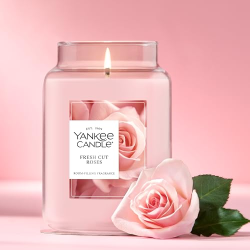 Yankee Candle Large Jar Scented Candle with up to 150 Hour Burn Time, Premium Plant Wax Blend for Consistent Burn, 22 oz Jar Candle with Room Filling Fragrance, Fresh Cut Roses