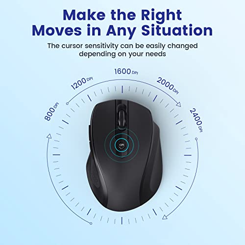 Lodvie Wireless Mouse, 2.4G Comfortable Wireless Computer Mouse For Laptop, 5 Adjustable 2400 Dpi With 6 Buttons, 15 Months Battery Life Mouse For Laptop Pc Mac Computer Chromebook Macbook - Black #TOP3
