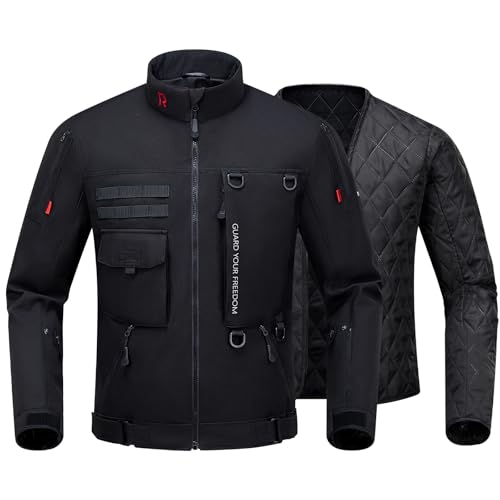 RIDEIRON Motorradjacke Herren Winter mit CE-Schulter- und Ellenbogenpolstern, herausnehmbarem Innenfutter, winddichtem Motorradschutz Schwarz M
