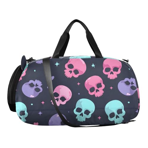 Duffle Bag for Boys or Girls with Shoes Compartment, Cute Skull Head Sports Travel Bag Overnight2