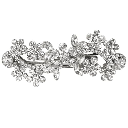 Vintage Hair Barrettes,Sparkly Glitter Navy Blue Crystal Rhinestones Flower Hair Clips French Style Hairpin Pearl Hair Accessories for Women Girls (White-A)