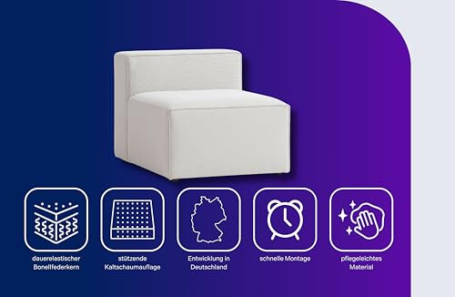 Traumnacht Genua Modular Sofa, individuell kombinierbare Wohnlandschaft, Sitzelement ohne Armteil - strapazierfähiges Möbelgewebe, produziert nach deutschem Qualitätsstandard, weiß