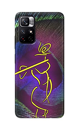 Image of PRINTFIDAA Lord Krishna On Peacock Feather Hard Back Cover for Redmi Note 11T 5G / Poco M4 Pro 5G Back Cover -(P6) KAT1007