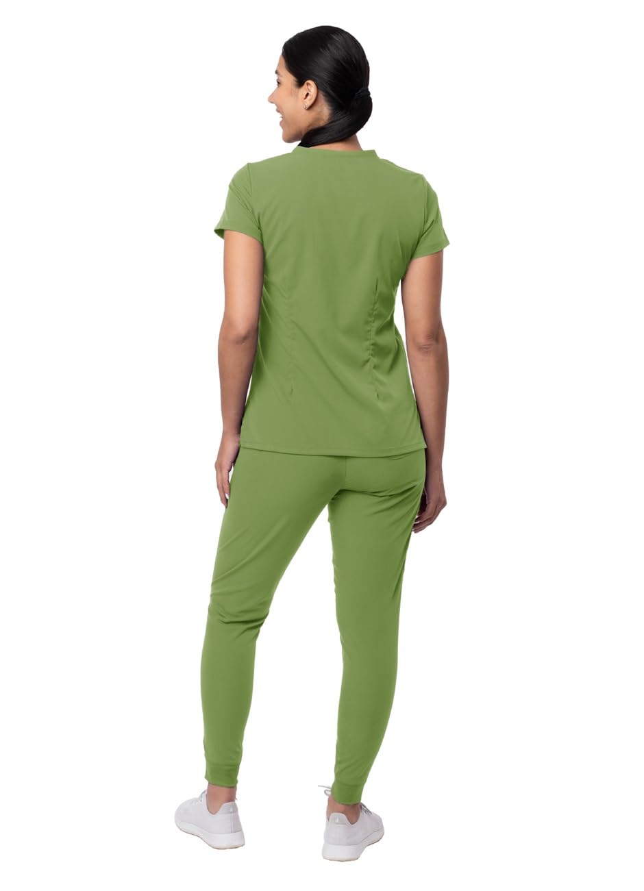 Adar Pro Movement Booster Scrub zestaw dla kobiet - Sweetheart dekolt w serek Scrub Top i jogger Scrub Pants, liść wiosenny, M