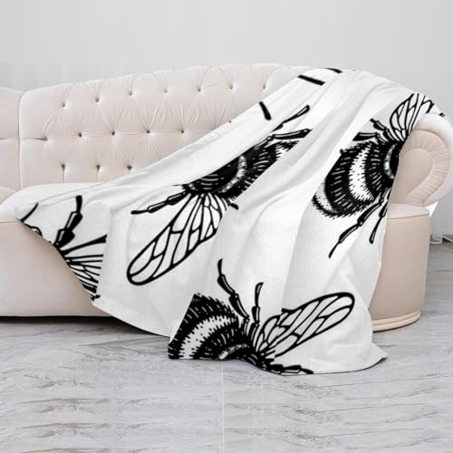 Couverture douce en microfibre supérieure, plaid graphique bourdon noir