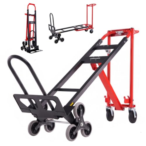 Image of 4-in-1 Hand Trucks Dolly 1000 LBS Stair Climbing Cart, Heavy Duty Industrial Convertible Utility Cart Converts from Hand Trucks Dolly to Platform Cart Folding Stair Climbing Cart (Red)