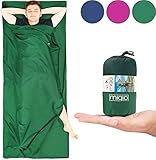 [page_title]-Miqio® 2in1 Hüttenschlafsack mit durchgängigem Reißverschluss (Links oder rechts): Leichter Komfort Reiseschlafsack und XL Reisedecke in Einem - Sommer Schlafsack Innenschlafsack Inlett Inlay - Grün