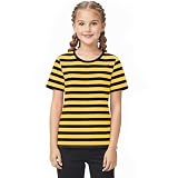 Kids Striped T-Shirt,Short Sleeve,Crew Neck,Boy Girls Summer Tee Top Halloween Costumes 3-12 Years (US, Alpha, XX-Large, Regular, Black+Yellow)