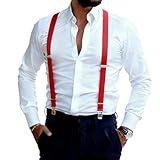GUCHOL Suspenders for Mens with Strong Metal Clips Adjustable Elastic Y Style Leather Heavy Pants Suspender for Wedding&Party (Red)