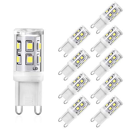 Yuiip G9 LED Light Bulb 2W, Equivalent to 20W/25W Halogen, 6000K Cool White, Non-Dimmable, 360° Beam Angle, G9 Capsule Base, Energy Efficient, AC 220-240V, 10-Pack
