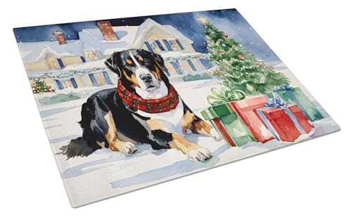 Caroline's Treasures DAC2654LCB Entlebucher Mountain Dog Cozy Christmas Glass Cutting Board Large Decorative Tempered Glass Kitchen Cutting and Serving Board Large Size Chopping Board