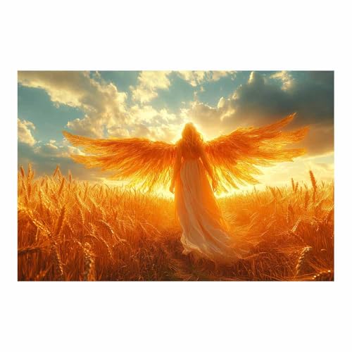 Toile de coucher de soleil et ange doré pour salon chaleureux