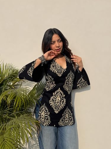 Image of ANNI Designer Cotton Short Kurti for Women | Stylish Kurti | Short Kurti Top | Casual Kurta for Women | Comfortable Cotton Kurtis for Womens