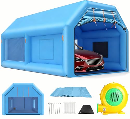 Ziziella Inflatable Paint Booth 20x12x9FT Portable Paint Booth Spray Booth Tent with Air Filter System & Blower for DIY Car Truck Motorcycle Garage Auto Part Painting Furniture