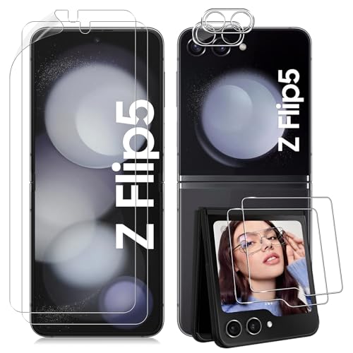 Datree Panzerglas für Samsung Galaxy Z Flip 5/Z Flip5 2+2+2 Stück TPU Schutzfolie+ Externe Panzerglas Schutzfolie+Kameraschutz Folie Anti-Kratzen HD Vollständige Displayschutzfolie