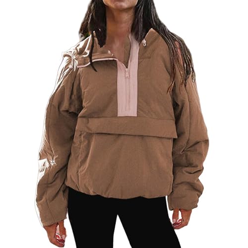 Puffer Jacket Womens Crew Neck Pullover Long Sleeve Loose Jacket