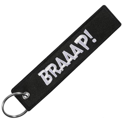 Desconocido Porte-clés de moto, porte-clés de voiture, porte-clés pour motards, porte-clés en tissu BRAAAP!, Noir , standard