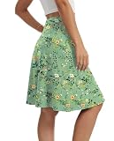 VIISHOW Women's Knee Length Skirt High Waisted Stretchy A-Line Skirt Soft Knit Modest Casual Vintage Garden Floral Skirts,Ju Bai Green,Small