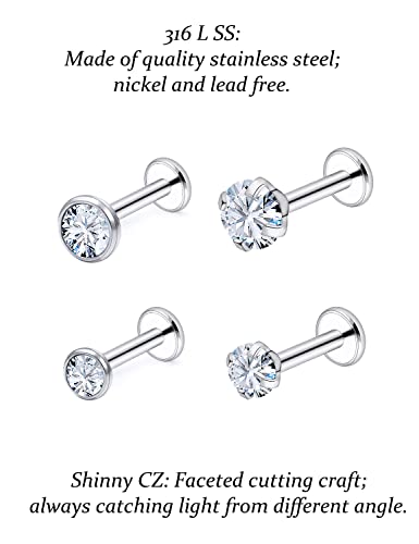 Vsnnsns 16G Lip Rings Stainless Steel Tragus Helix Conch Piercing Jewelry Snake Bite Piercing Monroe Lip Rings Labret Medusa Cartilage Lobe Earrings Piercing Jewelry CZ 2MM 2.5MM 3MM 3.5MM 4MM 4.5MM4