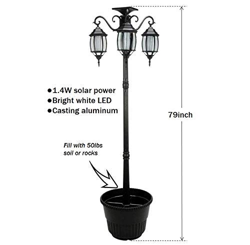 Westcharm Portable 3-Head Led Solar Light Planter For Backyard Patio Porch Outdoor Decoration - 6.7 Ft. (80 In.) Black Solar Street Lamp With Planter #TOP1