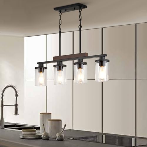 Lámpara de comedor/lámpara de araña sobre la mesa, iluminación de isla de cocina, casa de campo, candelabros lineales rústicos para comedor, lámparas colgantes negras, lámparas colgantes de techo con