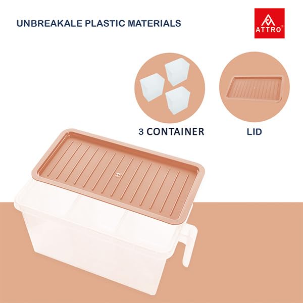 Image of Attro Air Tight Food and Storage Container 3 Detachable Small Storage Boxes with 1 lid Used to Store 3 diffrent Food Items in a 1 Box BPA Free, Food Grade,Freezer Safe, 5000ml-Pink