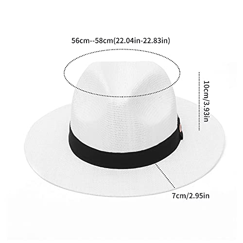 Gemvie Straw Sun Hat For Men And Women Fedora Hat Straw Panama Hat For Summer Beach White #TOP5
