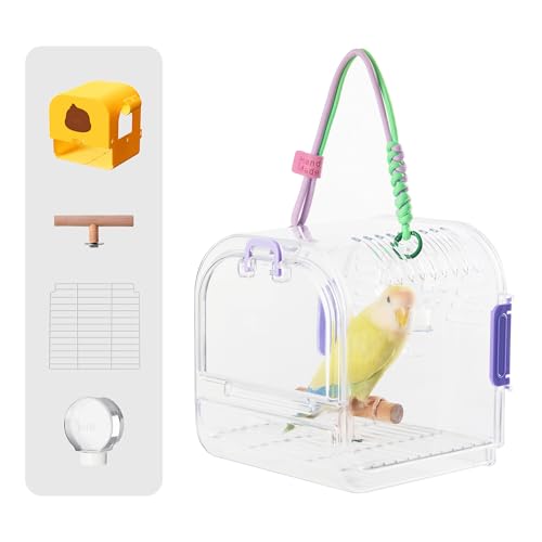 Bird Travel Carrier Cage with Metal Perch, Bottom Mesh, Food Bowl...