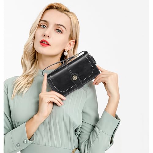 Image of RNIEGA Womens Wallet Leather Billfold RFID Blocking Credit Card Holder Wristlet Wallets for Women Ladies Purses with Zipper Coin Pocket