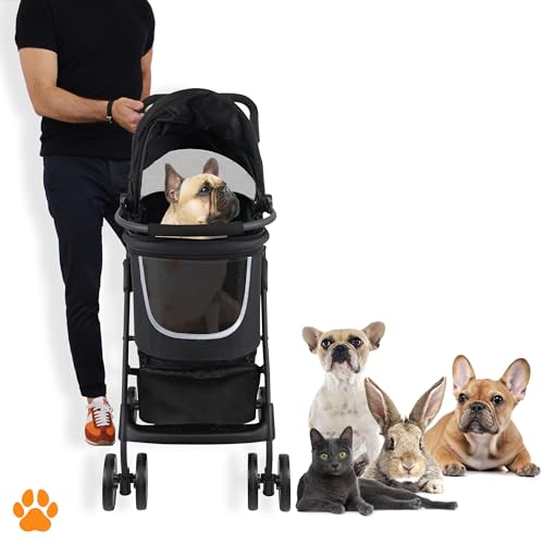 Modell CECE 2 in 1 Hundebuggy und Transportbox für Hunde | Faltbare Hundebox mit Extrakorb für Einkäufe oder Tierbedarf | Nutzung als Hundewagen oder sicherer Tragekorb – Schwarz-Melange