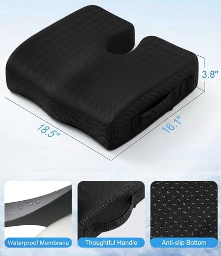 Wheelchair Seat Cushions Cooling, Ergonomic Seat Cushion, Waterproof Silk Fabric, Memory Foam Cooling Gel Office Chair Cushion for Hip Support, Relieve Sciatica, Back, Coccyx, Pressure Sore - Image 3