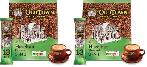 Image of Old Town White Coffee Hazelnut 3 in 1 Instant Premix White Coffee 15 Stick (15 X 31.6g), Packet 474g (Pack of 2)