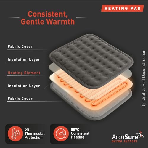 Image of AccuSure T002 Heating Pad (48x27 cm) Extra Large | Electric Heat Pad for Back, Neck, Shoulder, Abdomen, Joint & Period Pain Relief | Ultra Soft Fabric | Fast Heating | Temperature Control | Unisex