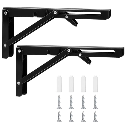 Klappkonsole, Schwerlast Scharniere Klappbar, Winkel Regalträger, Eisen Klappwinkel 90 Grad, Winkel Klappbar Regalwinkel für Zuhause, Küche, Büro, Tisch, Wand - Schwarz（10 Zoll）