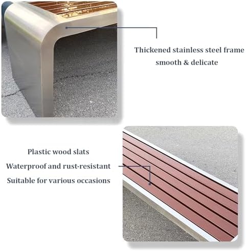 Stainless Steel Outdoor Bench - Modern Curved Design Garden Furniture, Weatherproof Metal Seating for Patio, Park, Backyard - 100x45x40cm (Silver)