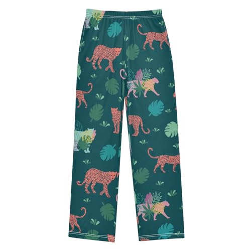 Leopard with Florals Boys Long Pants Soft Trousers Elastic Waist Kids Lounge Bottoms with Pockets S-XL
