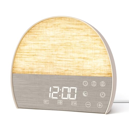 Aolieh Sunrise Alarm Clock Wake Up Light Bedside Alarm Clock with White Noise Machine Bluetooth Speaker FM Radio Dual Alarms Sunset Sleep Timer Dimmable Display USB-C Bedroom Night Light