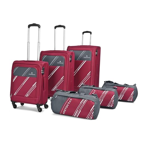 Aristocrat Polyester Trigon Hexa Active Luggage Set of 6-3 Trolley Bags (Cabin 55Cm+69Cm+79Cm) & 3 Duffle Bags 52Cm for Travel with 5 Years Internatio