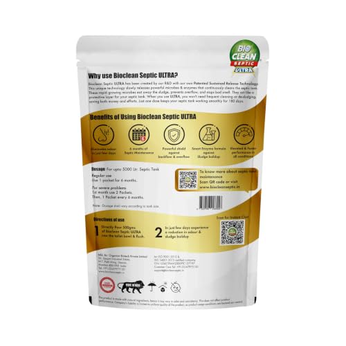 Image of Bioclean Septic ULTRA - India's 1st Patented Septic Tank Cleaning Powder| Septic Tank Solution for Long Term | 6 Months of Septic Protection | Reduces septic Sludge, Odour & Overflow | 500gms