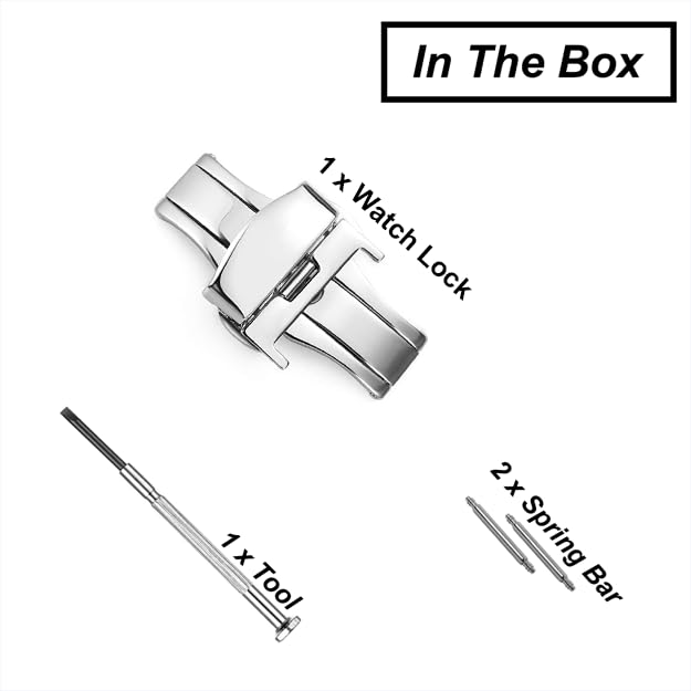 Image of DBLACK ''DSLCK3'' Butterfly Lock Stainless Steel Deployment Buckle Double Push Spring Clasp for Watch strap / / For 16mm, 18mm, 20mm, or 22mm Watch Bands (Silver, Choose Your Size)