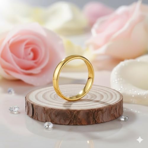 Image of Classic Gold Plated Plain Wedding Band Ring for Men and Women, Minimalist Smooth Design