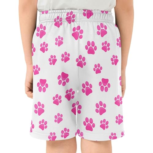 J JOYSAY Cartoon Paw Footprint Fuchsia Boys Athletic Shorts Kids Youth Casual Shotrs with Elastic Waistband Pockets3